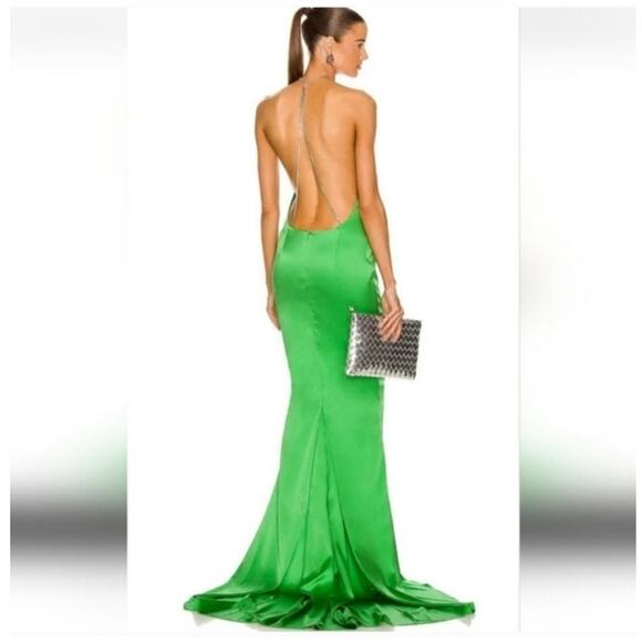 Retrofete Margot Maxi Dress Green Size XL Silk Blend Open Back NWT - Picture 1 of 14